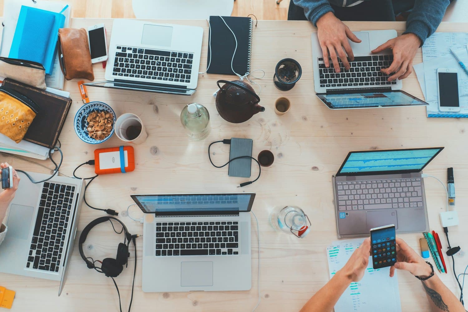Team working around a desk
